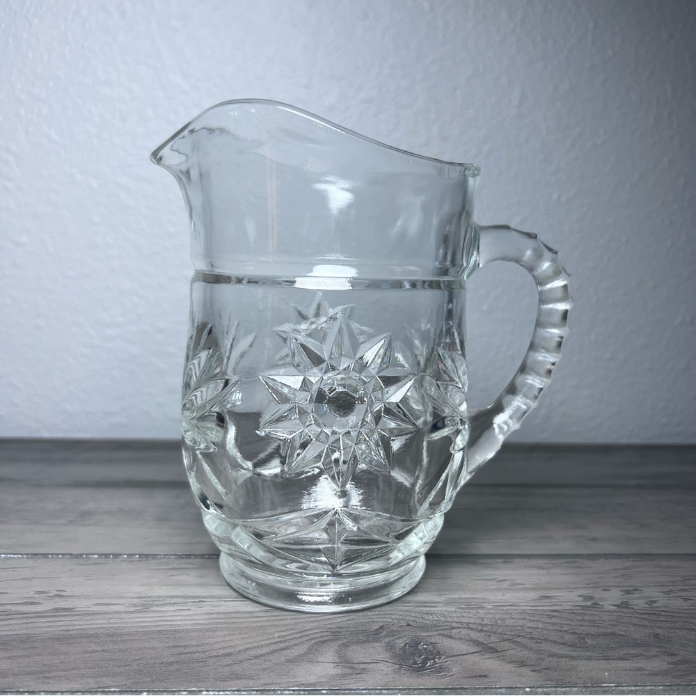 Vintage Anchor Hocking Early American Prescut (EAPC) Star of David Glass Pitcher